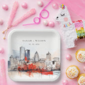 Boston Massachusetts City Scape Waterverf bruiloft Papieren Bordje (Feest)
