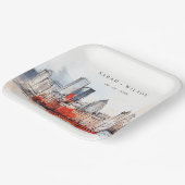 Boston Massachusetts City Scape Waterverf bruiloft Papieren Bordje (Gebogen)