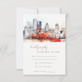 Boston Massachusetts City Scape Waterverf bruiloft RSVP Kaartje (Voorkant)