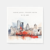 Boston Massachusetts City Scape Waterverf bruiloft Servet (Voorkant)