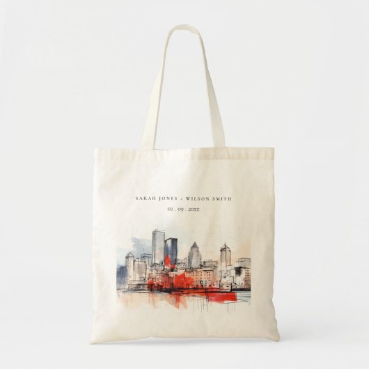 Boston Massachusetts City Scape Waterverf bruiloft Tote Bag (Voorkant)