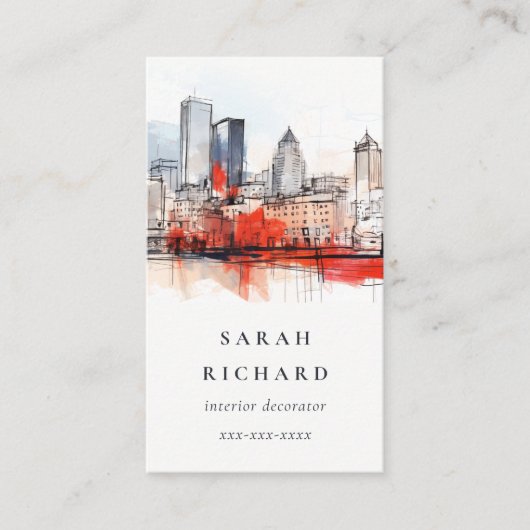 Boston Massachusetts City Scape Waterverf Reizen Visitekaartje (Voorkant)