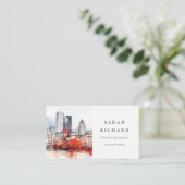 Boston Massachusetts City Scape Waterverf Reizen Visitekaartje (Staand voorkant)