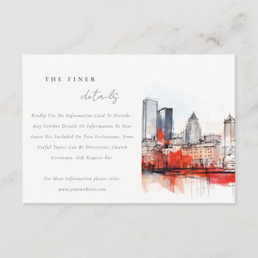 Boston Massachusetts City Scape Wedding Details Informatiekaartje (Voorkant)