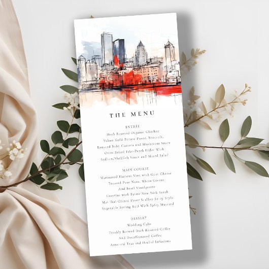 Boston Massachusetts City Scape Wedding Menu Kaart