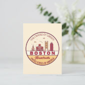Boston Massachusetts City Skyline Emblem Briefkaart (Staand voorkant)