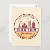 Boston Massachusetts City Skyline Emblem Briefkaart (Voorkant / Achterkant)