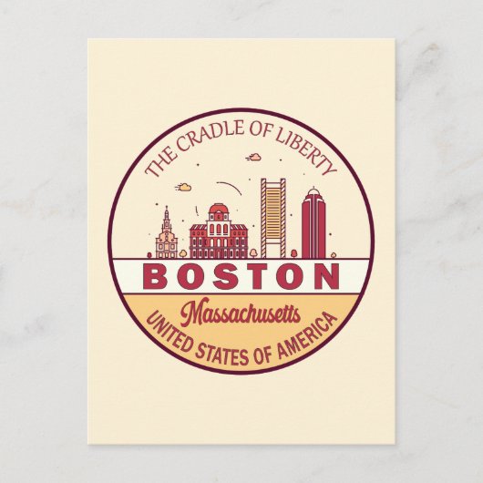 Boston Massachusetts City Skyline Emblem Briefkaart (Voorkant)