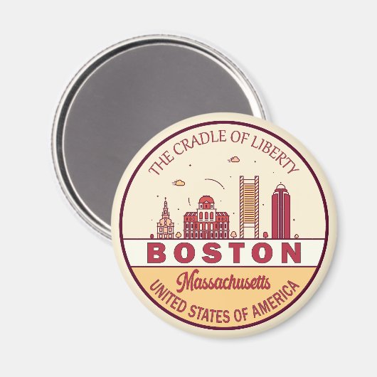 Boston Massachusetts City Skyline Emblem Magneet (Voorkant / Achterkant)