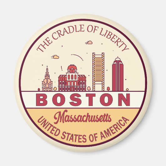 Boston Massachusetts City Skyline Emblem Magneet (Voorkant)