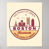 Boston Massachusetts City Skyline Emblem Poster (Voorkant)