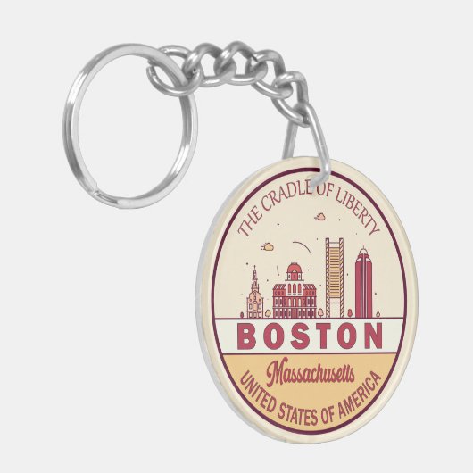 Boston Massachusetts City Skyline Emblem Sleutelhanger (Voorkant Links)