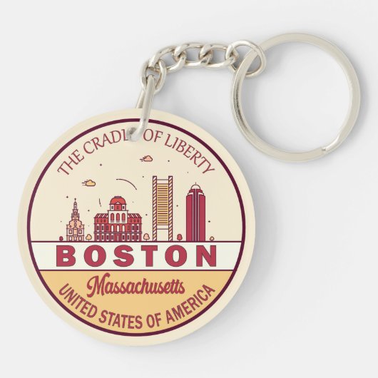Boston Massachusetts City Skyline Emblem Sleutelhanger (Achterkant)