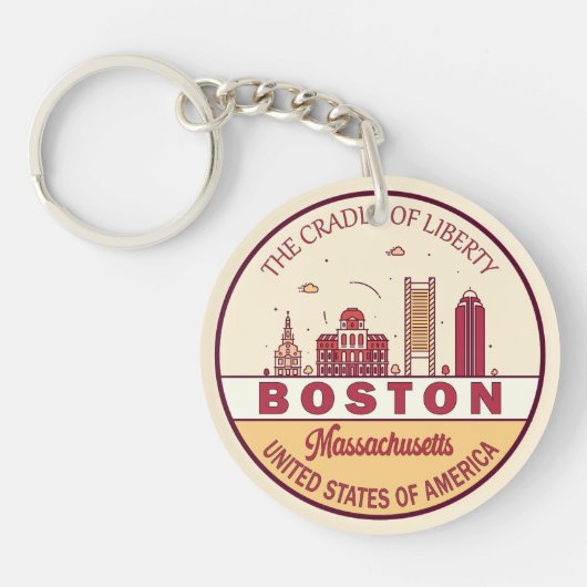 Boston Massachusetts City Skyline Emblem Sleutelhanger (Voorkant)