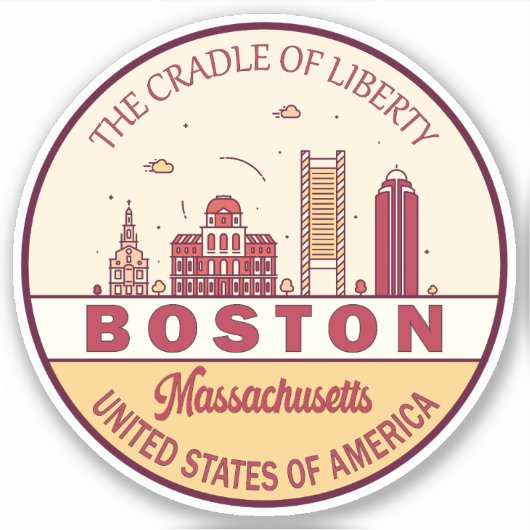 Boston Massachusetts City Skyline Emblem Sticker (Voorkant)