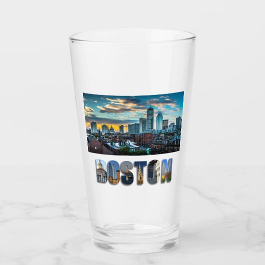 Boston Massachusetts City Skyline Foto Beer Pint Glas (Voorkant)