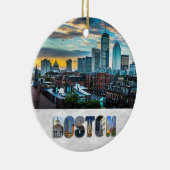 Boston Massachusetts City Skyline Kerstline Keramisch Ornament (Rechts)