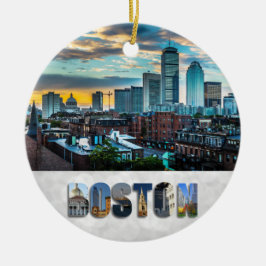 Boston Massachusetts City Skyline Kerstline Keramisch Ornament