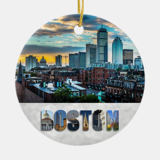 Boston Massachusetts City Skyline Kerstline Keramisch Ornament (Voorkant)