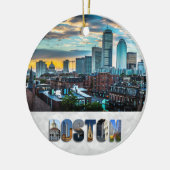 Boston Massachusetts City Skyline Kerstline Keramisch Ornament (Links)