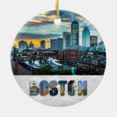 Boston Massachusetts City Skyline Kerstline Keramisch Ornament (Achterkant)