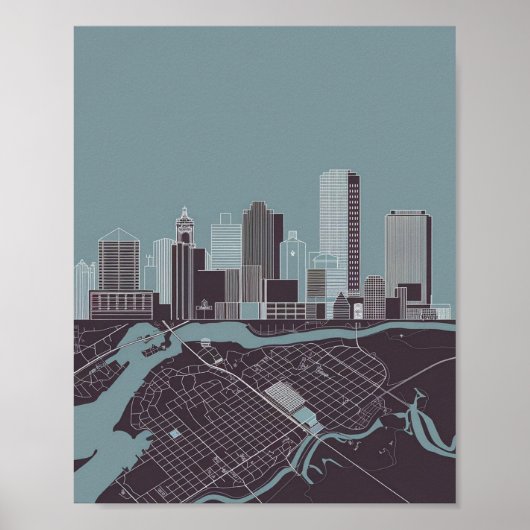 Boston Massachusetts City Skyline met kaart Poster (Voorkant)