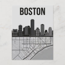 Boston Massachusetts City Skyline met Map