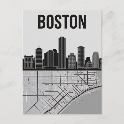 Boston Massachusetts City Skyline met Map Briefkaart (Voorkant)