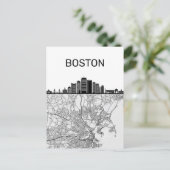 Boston Massachusetts City Skyline met Map Briefkaart (Staand voorkant)