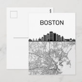 Boston Massachusetts City Skyline met Map Briefkaart (Voorkant / Achterkant)