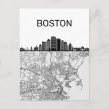 Boston Massachusetts City Skyline met Map