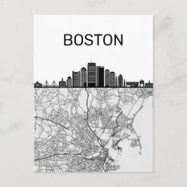 Boston Massachusetts City Skyline met Map Briefkaart