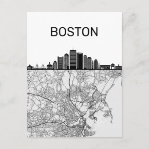 Boston Massachusetts City Skyline met Map Briefkaart