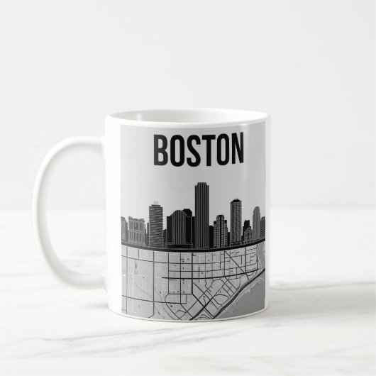 Boston Massachusetts City Skyline met Map Koffiemok (Links)