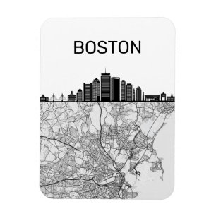 Boston Massachusetts City Skyline met Map Magneet