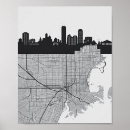 Boston Massachusetts City Skyline met Map Poster