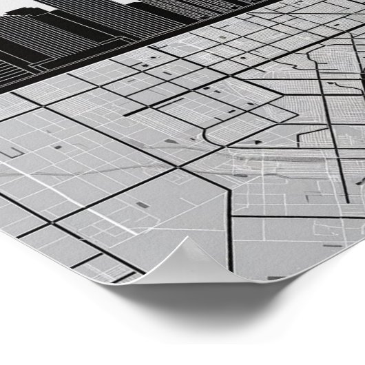 Boston Massachusetts City Skyline met Map Poster (Hoek)