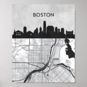 Boston Massachusetts City Skyline met Map Poster (Voorkant)