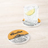 Boston Massachusetts City Skyline met Map Zandsteen Onderzetter (Zijkant)