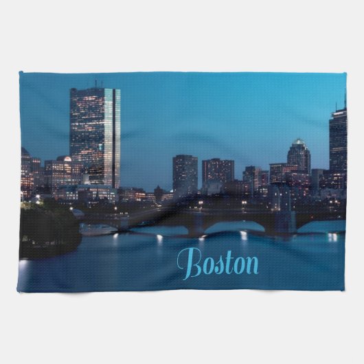 Boston Massachusetts City Skyline Theedoek (Horizontaal)