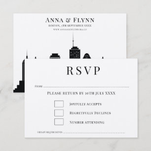 Boston Massachusetts City Skyline Wedding RSVP Inv Kaart