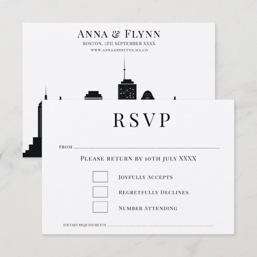 Boston Massachusetts City Skyline Wedding RSVP Inv Kaart (Voorkant / Achterkant)
