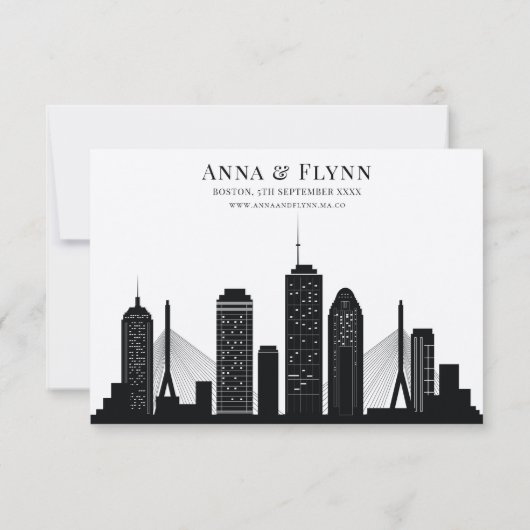 Boston Massachusetts City Skyline Wedding RSVP Inv Kaart (Achterkant)