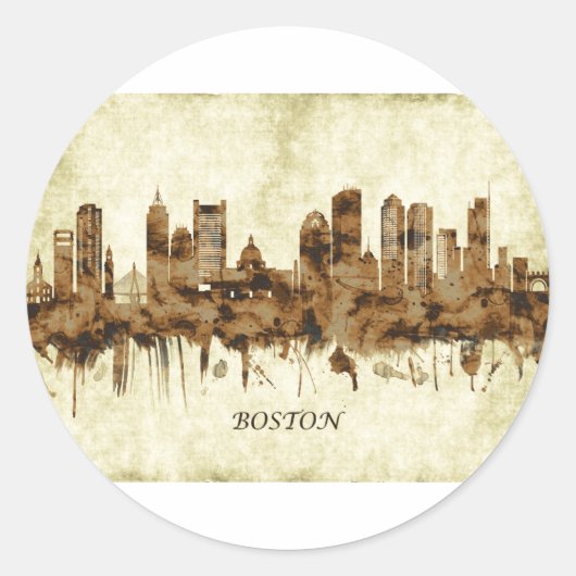 Boston Massachusetts Cityscape Ronde Sticker (Voorkant)