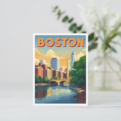 Boston Massachusetts Cityscape Vintage Art Briefkaart (Staand voorkant)