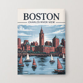  Boston Massachusetts Cityscape & Zeilboten Button