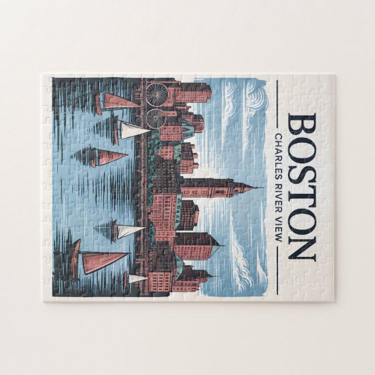  Boston Massachusetts Cityscape & Zeilboten Legpuzzel (Horizontaal)