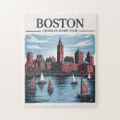  Boston Massachusetts Cityscape & Zeilboten Legpuzzel (Verticaal)