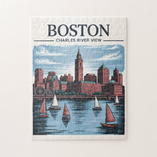  Boston Massachusetts Cityscape & Zeilboten Legpuzzel