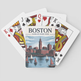  Boston Massachusetts Cityscape & Zeilboten Pokerkaarten